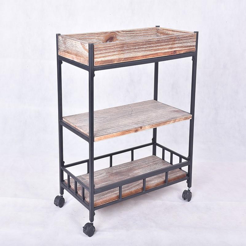 Пристенная ретро металлические коробки деревянного винного сервировочный столик с железные колеса обеденный каретки
