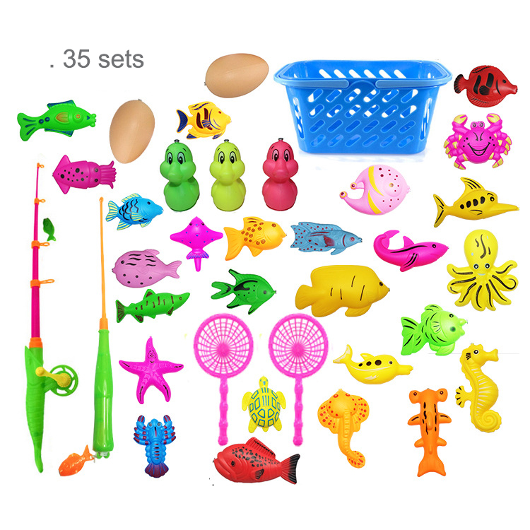 Горячие пляжные игрушки 35 шт. набор рыбы с корзиной дети магнит рыбалка игрушечные лошадки