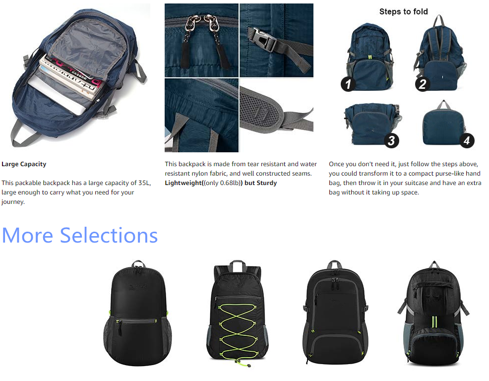 Wellpromotion 35L Sac à dos léger et compact Sac à bandoulière pliable pratique Sac à dos