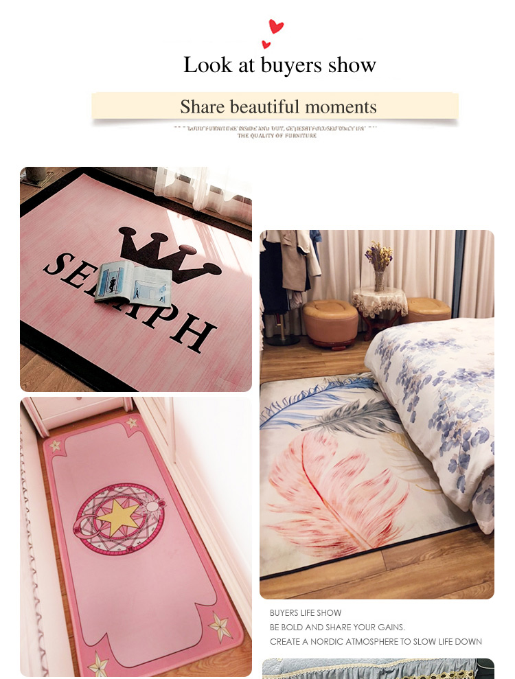 Simple Style Anti Slip Machine Washable No Fadding Pink English Victoria's Secret Bedroom Carpet Rugs