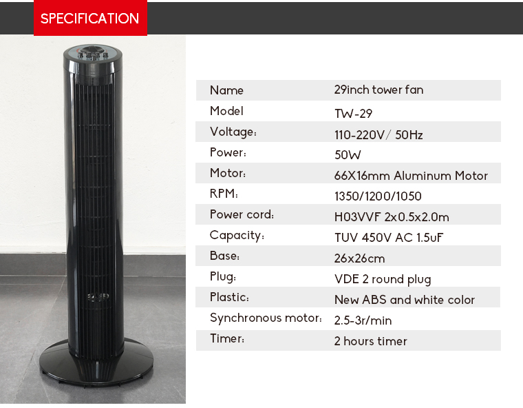 CE RoHs 29 Inch Tower Fan Home Use Bladeless Tower Fan Stand Cool Air Cooling Tower Fan For Promotion