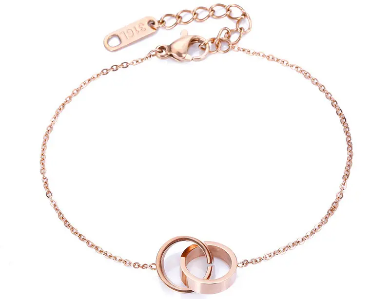 Fashion Wholesale Infinity Heart Circle Geometric Custom Stainless Steel Charm18k Rose Gold Anklet Bracelet Women