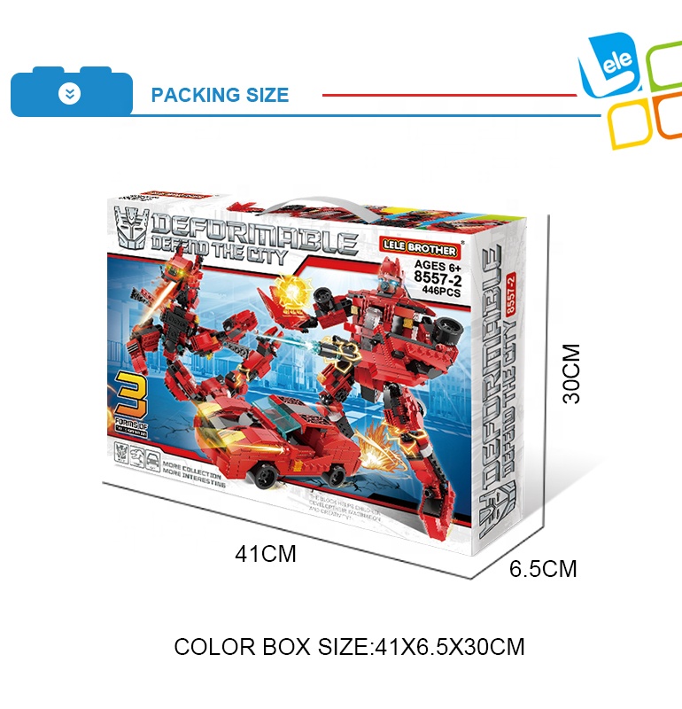 Lele Brother 446ピース変形モデル車ロボット恐竜3 in 1教育用
