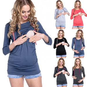 Women's Maternity Round Neck Long Sleeve Nursing Breastfeeding T-Shirts Top Maternity Clothing