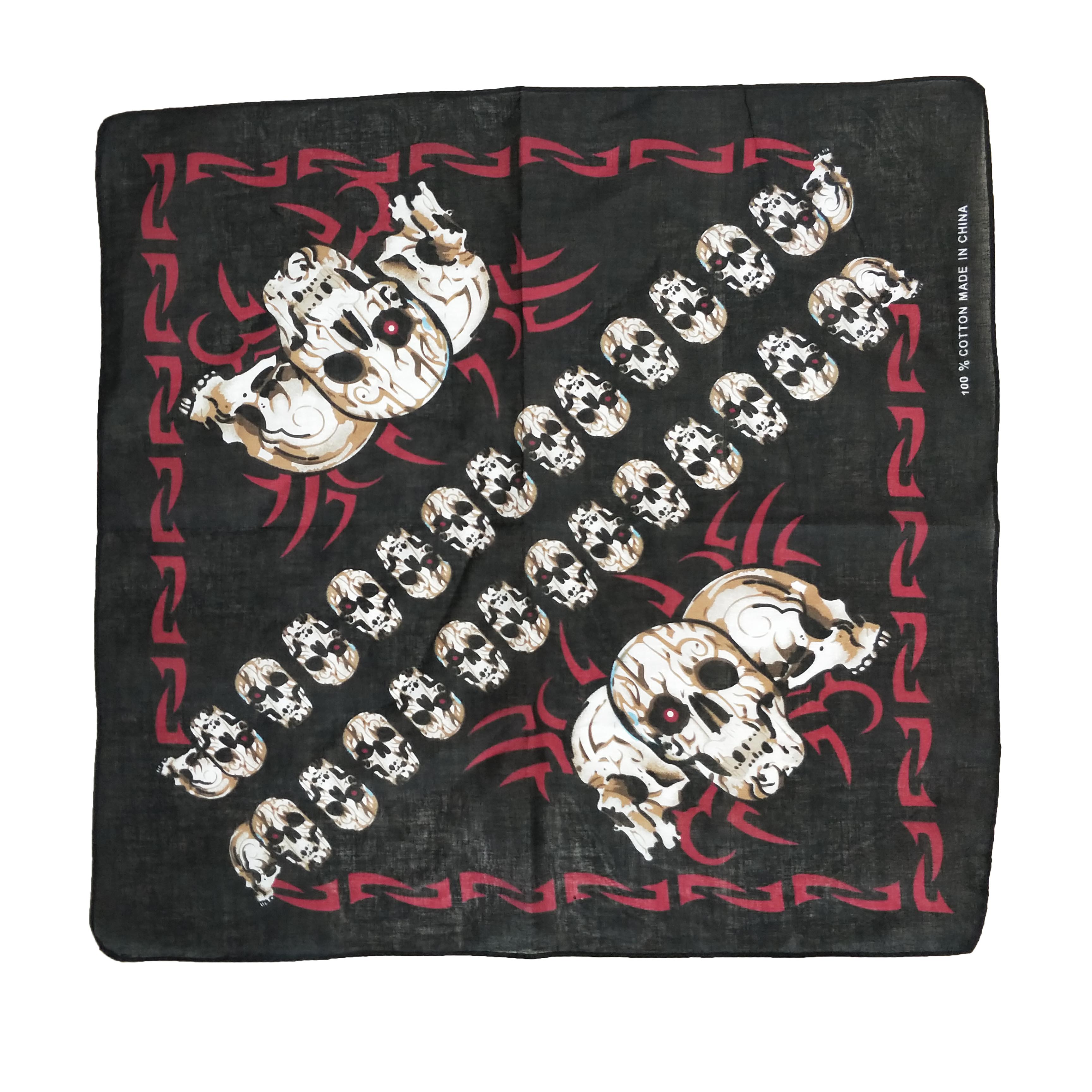 Skull Bandana 100/% Cotton Black with Fiery White Skulls 22 inch Scarf Wrap