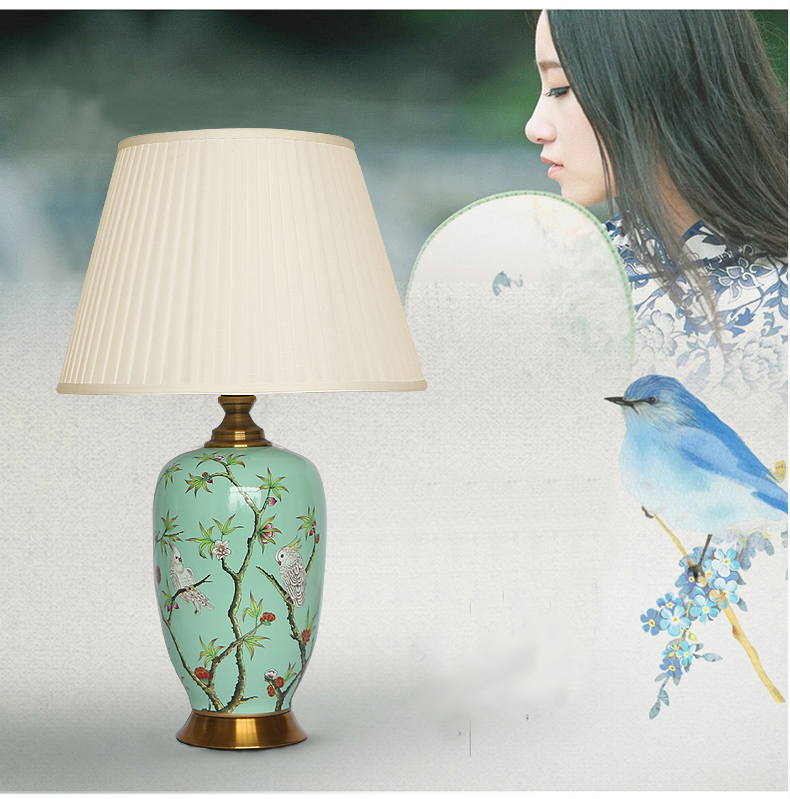 Ceramic table lamp with flower painting for decor in living room  porcelain lighting for bedside hotel from Jingdezhen wholesale