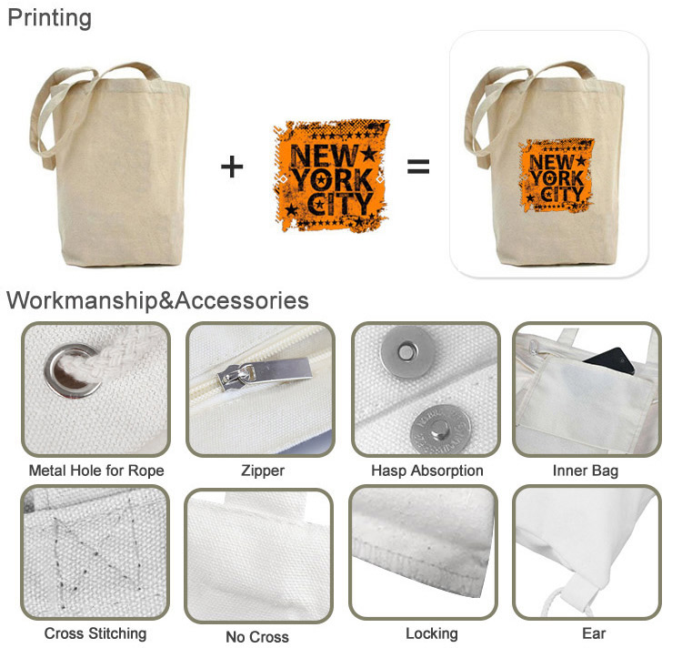 Cheap Shopping Natural Canvas Tote Bag With Colors Logo Printed