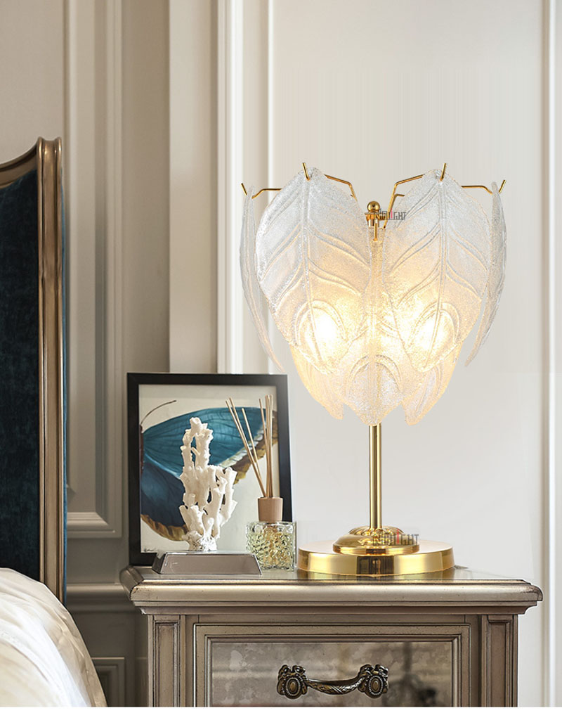 Modern luxury glass table lamp wedding heart-shaped leaf lighting for hotel and bedroom bedside