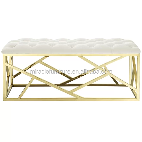 Accent Furniture Bed End Velvet Upholstered Metal Indoor Shoe Bench