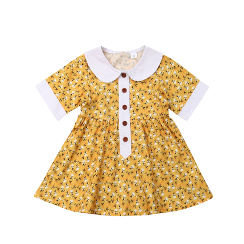 Винтажное летнее платье с коротким рукавом и цветочным принтом для маленьких девочек, летнее платье для маленьких девочек