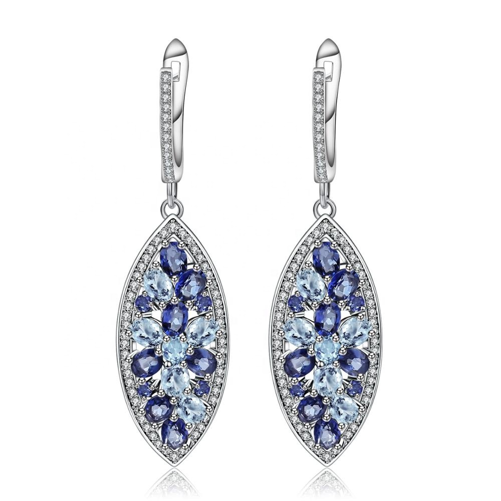 Gold Plated Earrings Beautiful Dangle Earrings for Women Iolite Quartz Earrings Girls 925 Stearling Silver Bezel Earrings