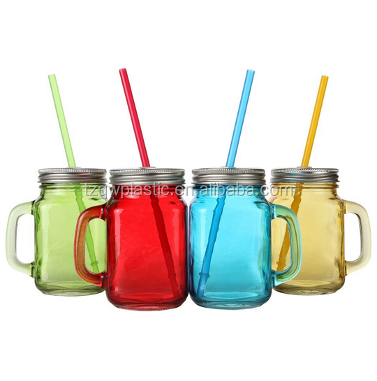 Разноцветные кружки Mason Jar с жестяной крышкой и пластиковыми соломинками. 17,5 унций. Каждый. Старые модные стаканы для напитков-упаковка из 4 шт.