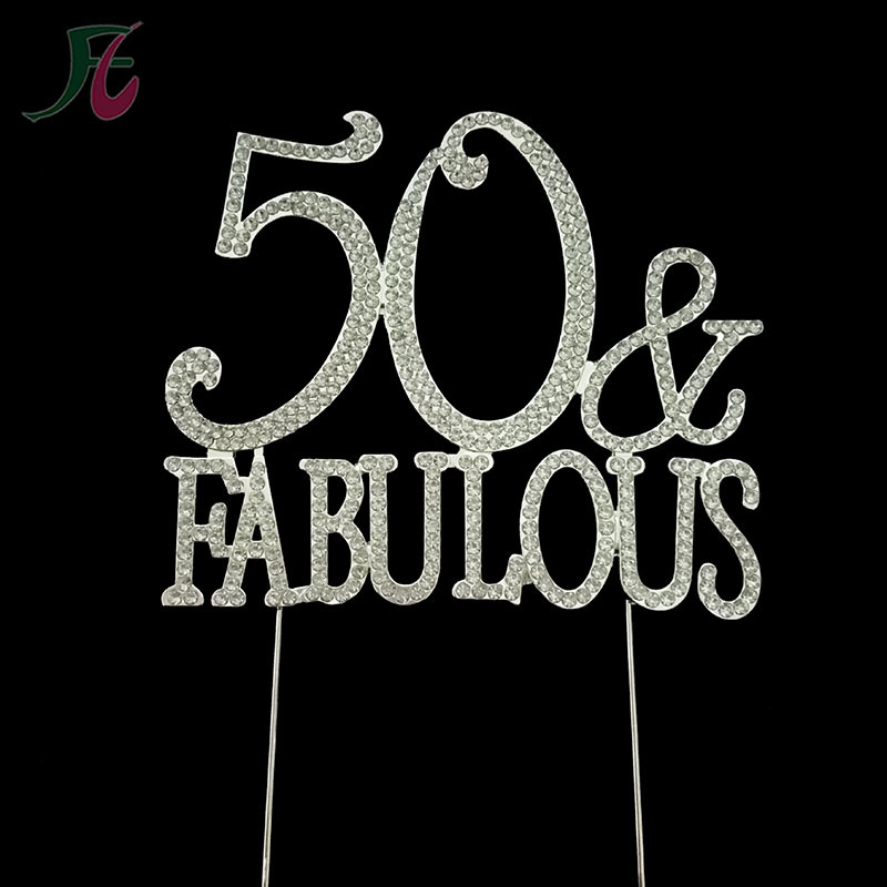 YUINYO Handmade '50 & Fabulous' Glitter Cake Topper - Silver 50th Birthday Or Anniversary Decoration - View #8