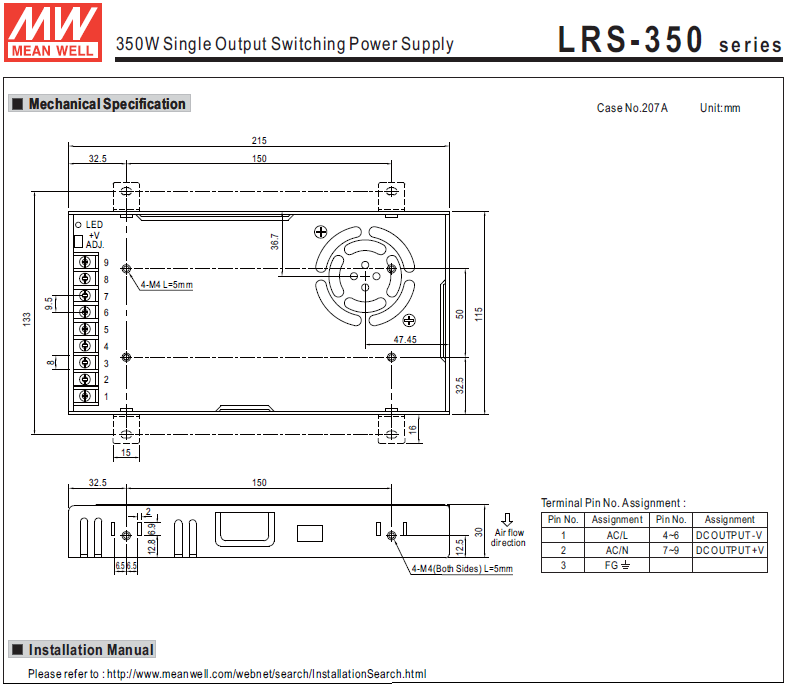 Original MEAN WELL 350W Single Output Switching Power Supply LRS-350-5
