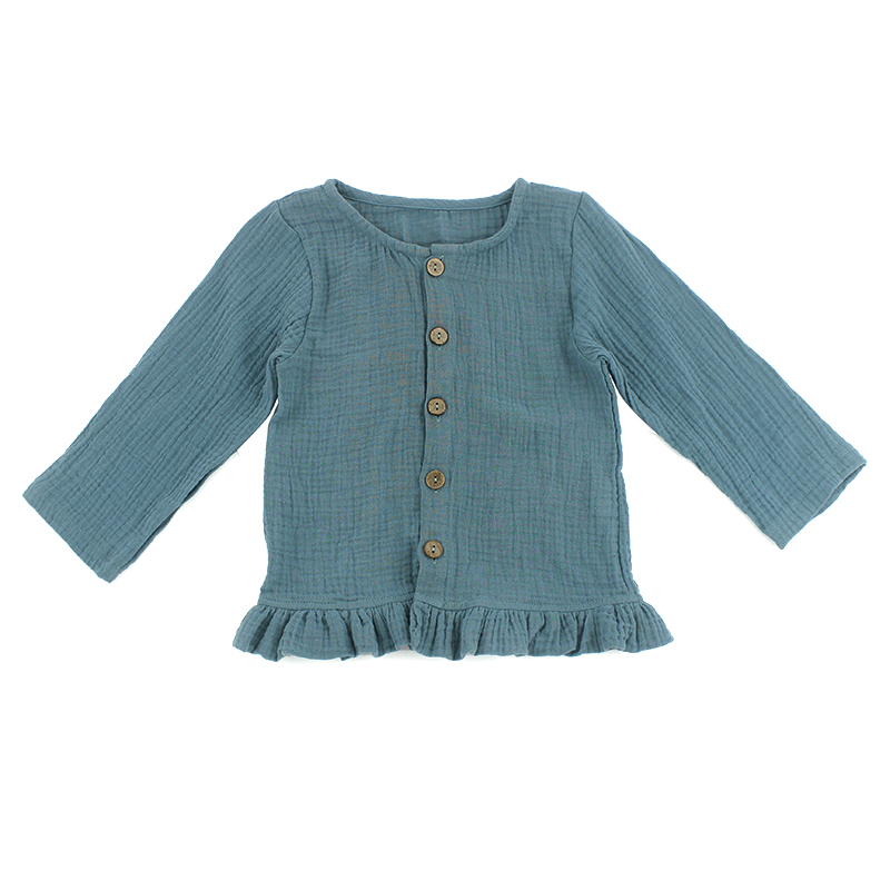 Бесплатный образец, детские платья, дизайнерские хлопковые муслиновые рубашки с длинным рукавом и рюшами для девочек