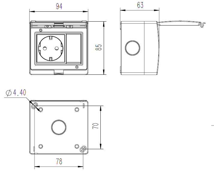 German Type Electric Wall Switch Socket , Waterproof 16A 1 Gang Switch Socket