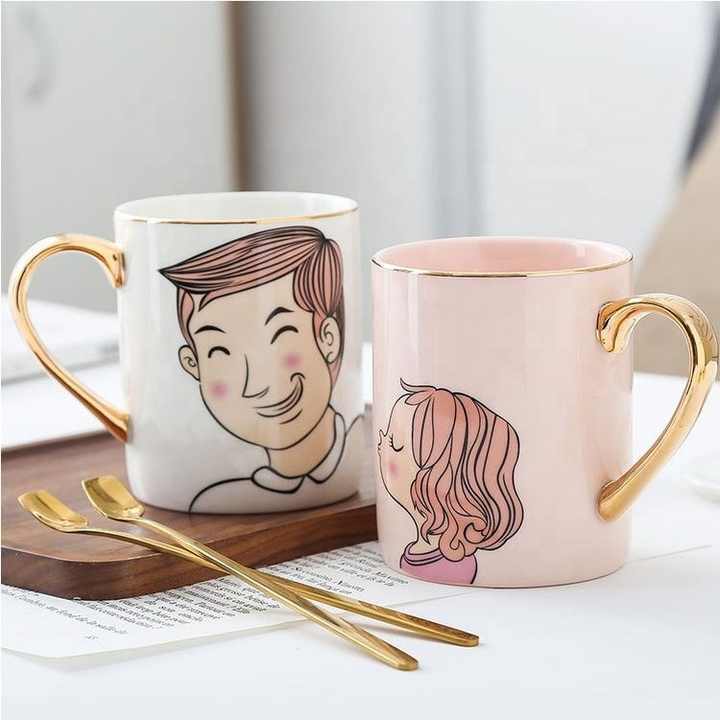 24oz Luxury Ceramic Coffee Mug with Golden Handle Factory Wholesale  Customizable Cup with Spoon