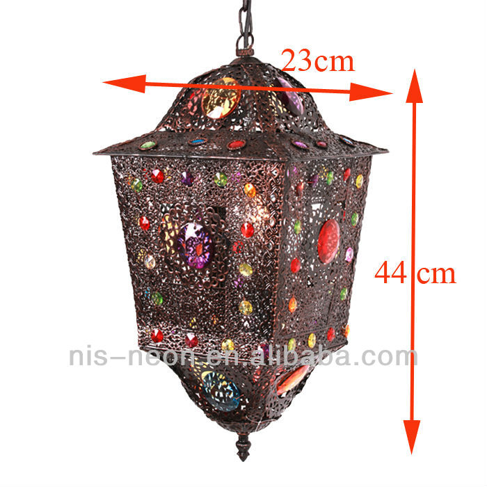 Hot Selling Moroccan Lamp Lantern Indian Lamp NS-124001 Inlaid Colorful Metal Pendant Lamp Incandescent Bulb or LED Bulb Iron Ns