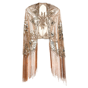 Women's 1920s sequin beaded flapper shawl wrap fringed gatsby wedding cape evening scarf
