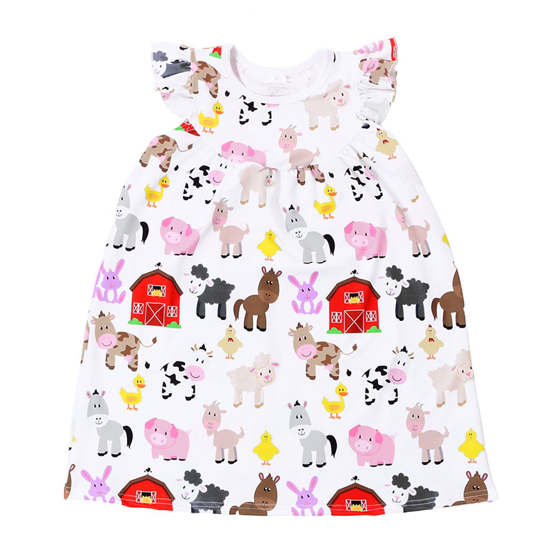 Cavalo Vestido Estampado Animal de Fazenda Vaca Dos Desenhos Animados de Uma Peça Vestidos de Meninas