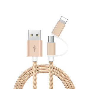 High quality 1m/3ft 2in1 charging nylon braided usb data cable for iphone charger