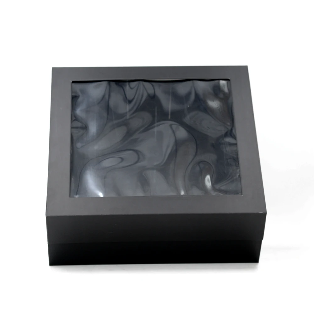 Factory custom cardboard clothing paper box black gift box with a pvc window