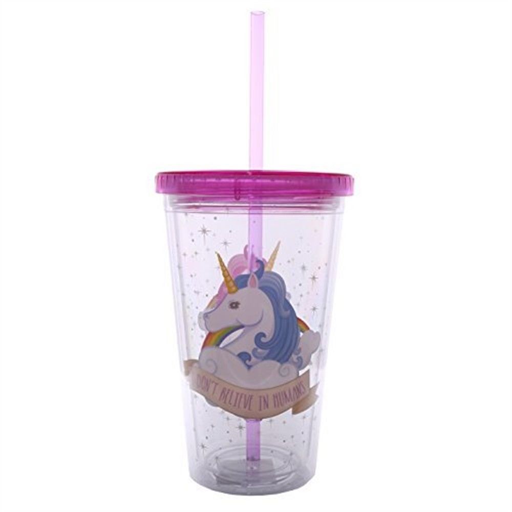 Puckator Единорог Милая кавайная соломенная крышка жесткая пластиковая чашка розовая-двойная стена