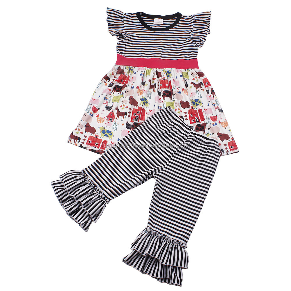 Meninas do bebê por atacado roupa do verão da criança meninas animais de fazenda com vestido de algodão da listra shorts crianças meninas roupas boutique