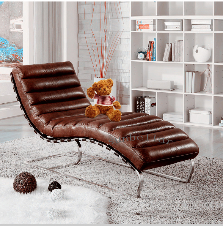 genuine leather armless chaise lounge antique distressed leather stitch recliner chair living room bedroom lounge chair