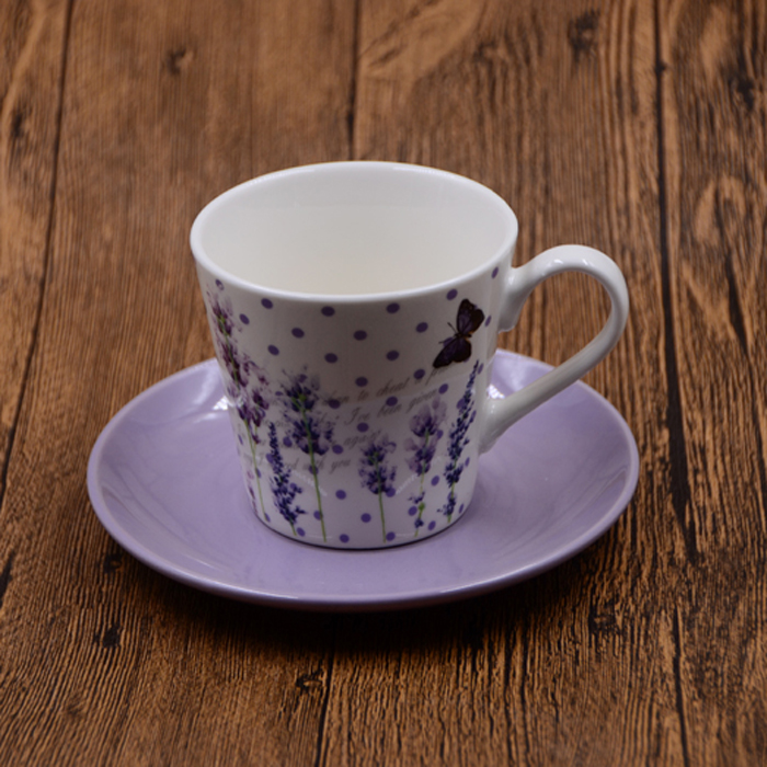 Finland style lavender printed ceramic mug with saucer