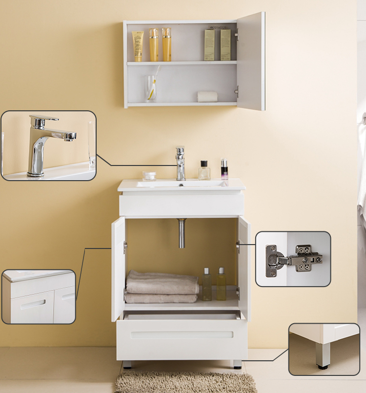 Euro style floor standing waterproof plywood bathroom vanity with mirror cabinet white bathroom cabinet