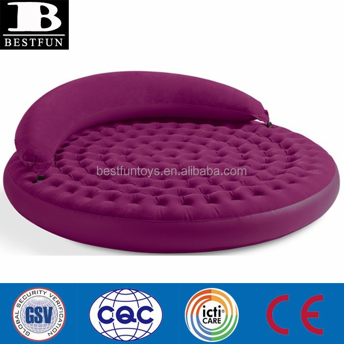 Уличная надувная мебель, Флокированный двойной надувной круглый диван-кровать, надувной диван с подлокотником