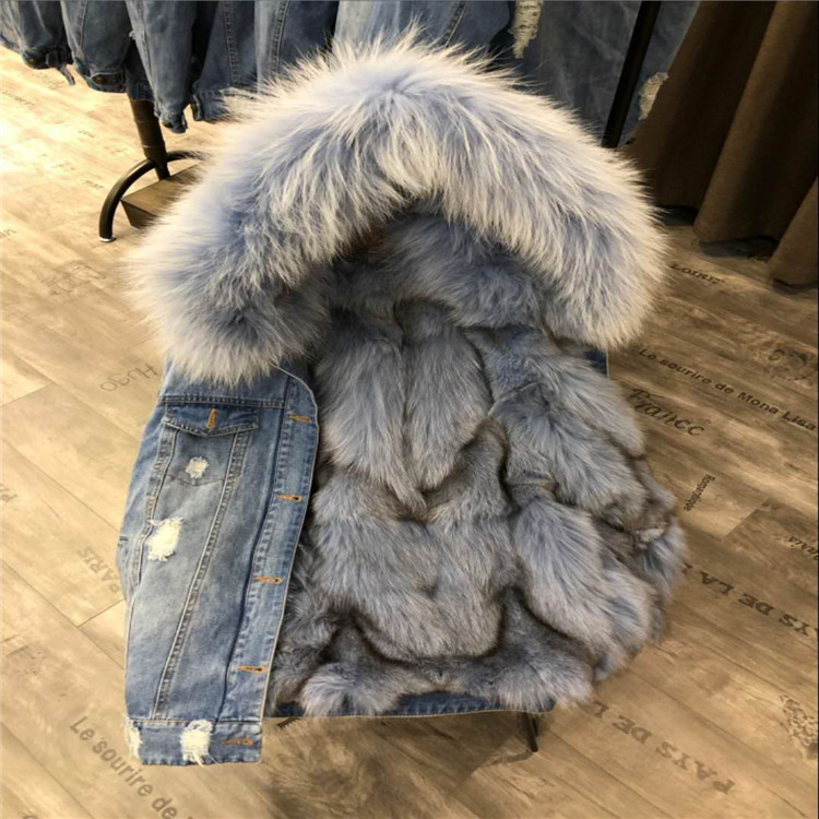2021 winter new real fur coat jacket women hooded warm fox fur liner coat  parkas fox fur coat