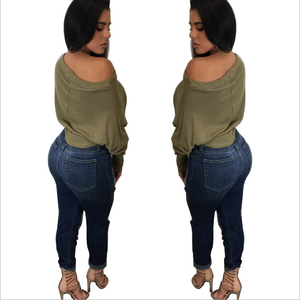 Women Long Sleeve Sexy Loose Plain T-shirt OEM