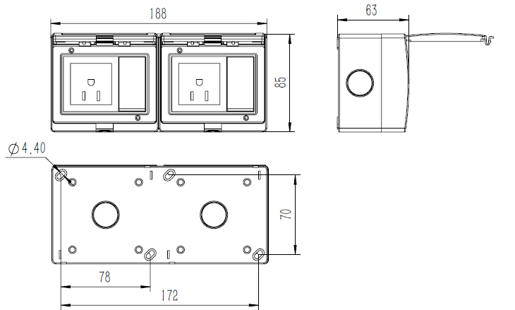 American Type Wall Mounted IP55 Electrical 2Gang Switch 2Gang Socket