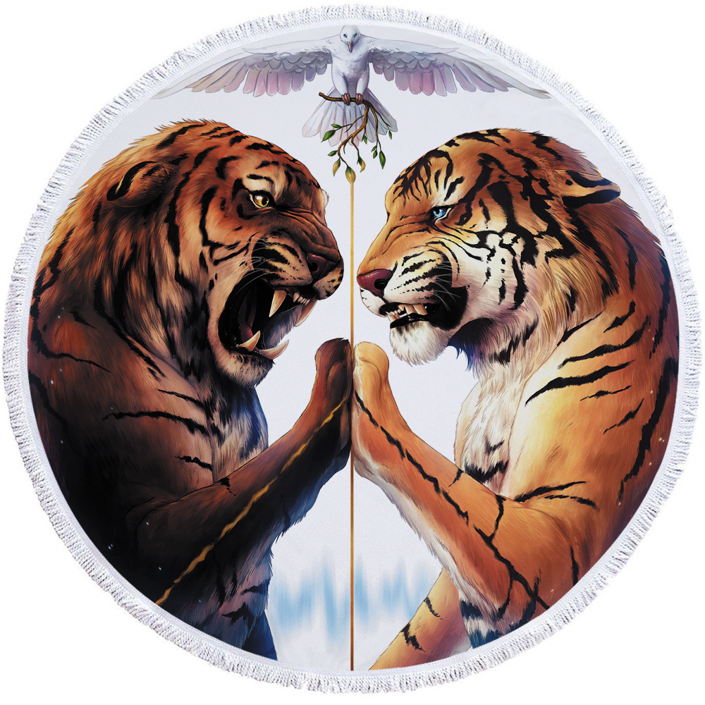 Gift Cool Animal Skin Zebra Tiger Leopard Print Round Beach Towel Blanket Shawl
