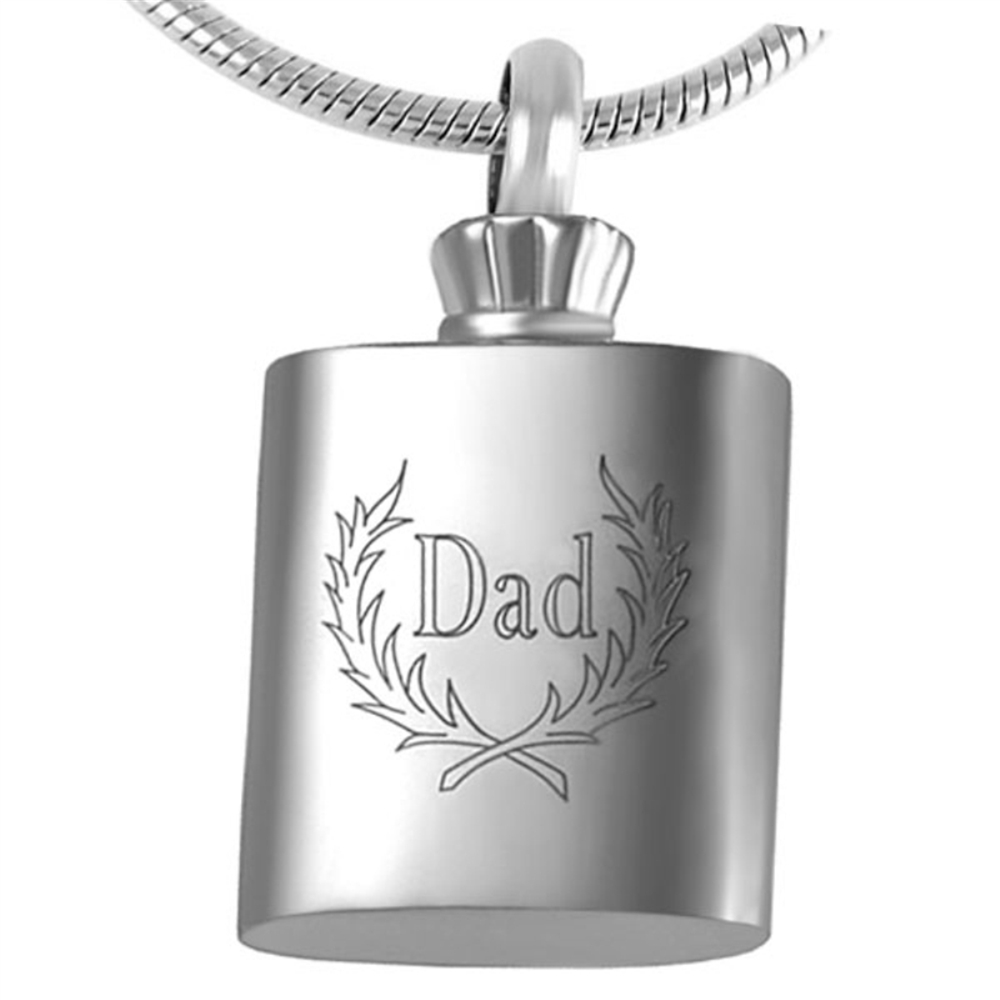Dad Hip Flask Necklace Funeral Memorial Jewelery Ash Urn Pendant