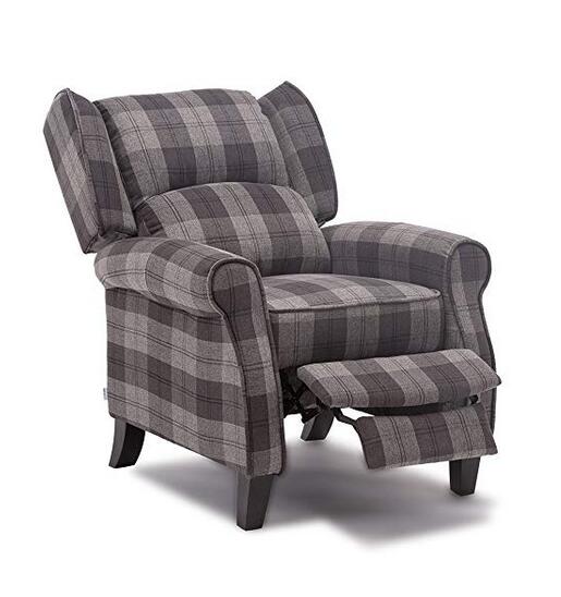 European Style Velvet Fabric Grid Pattern Wooden Legs Dining Design Adjustable Recliner Sofa Armchair