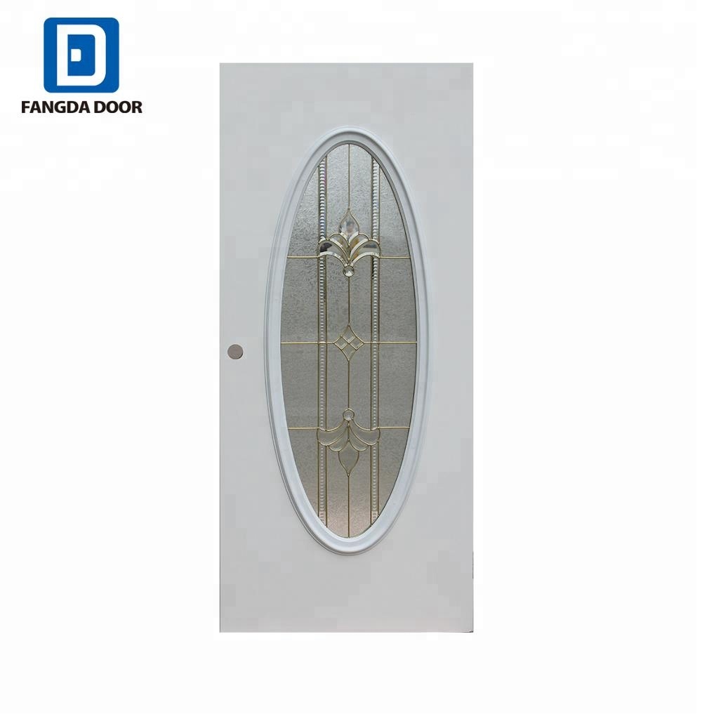 Fangda mejor precio Gran Puerta de vidrio ovalada insertos de puerta de vidrio exterior oval de acero de cristal de puerta de entrada
