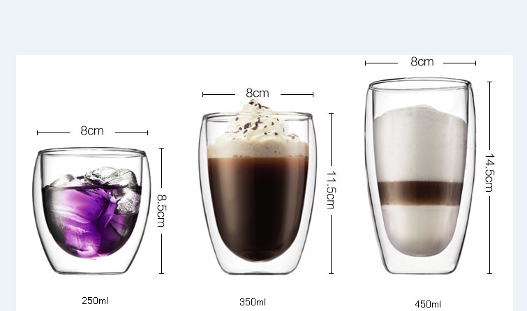 Double Wall Glass 250ml Coffee Cup With LOGO Glass Double Wall Tea Cup Glass Cups