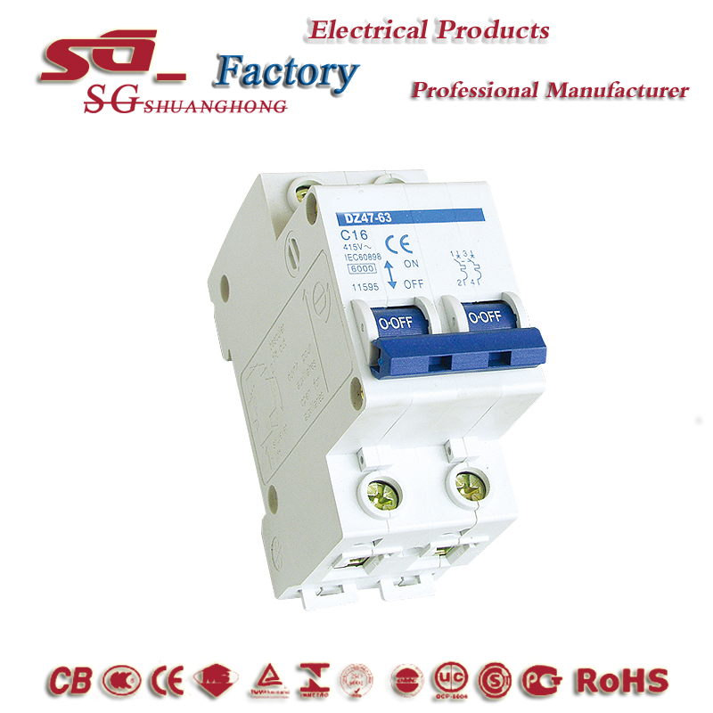 Miniature Circuit Breaker 2P 2A 2 PCS DZ47-63//2P DIN Rail Mount Circuit Breaker
