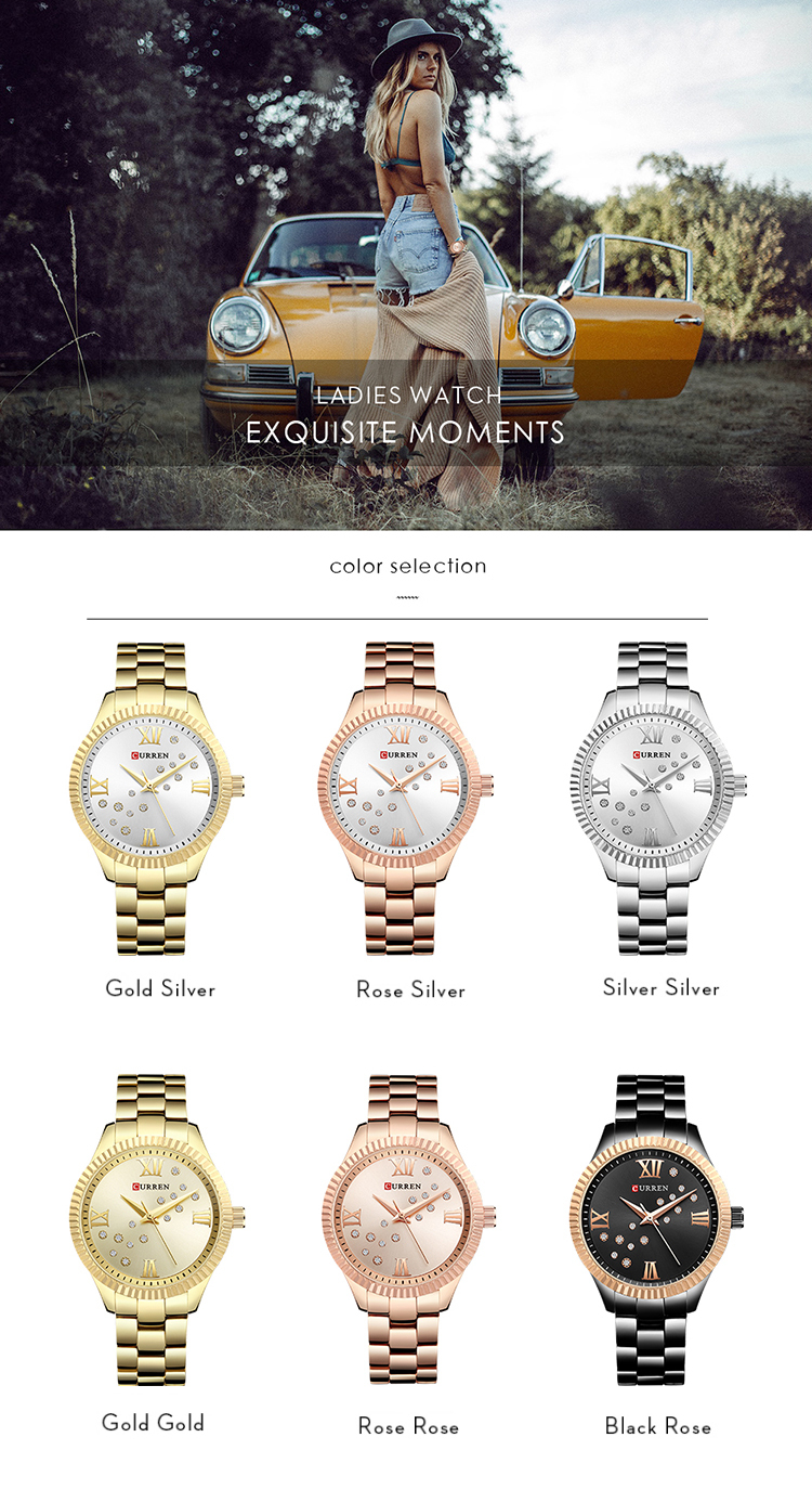 CURREN – montre-bracelet à Quartz pour femmes et filles, Design cristal, 9009