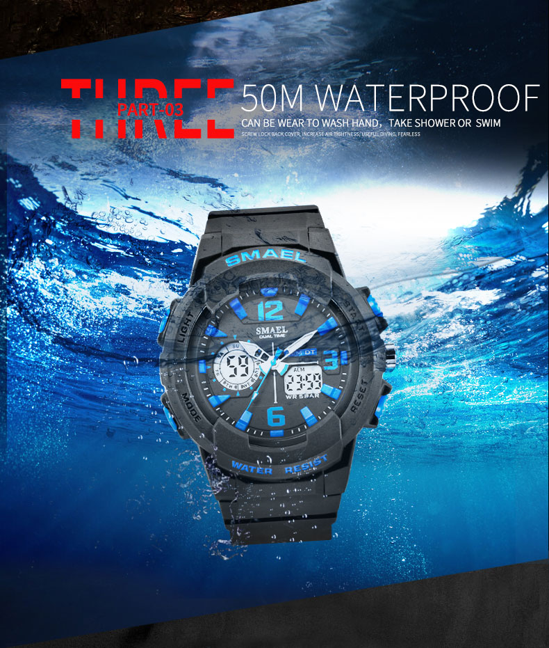 SMAEL water resistant watch sports dual display plastic double display wrist watch 1645