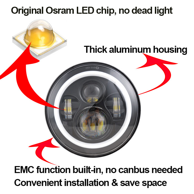 7 Inch 45W H4 LED Headlights With Angle Eyes For Lada 4x4 Urban Niva defend 90/110 Defender