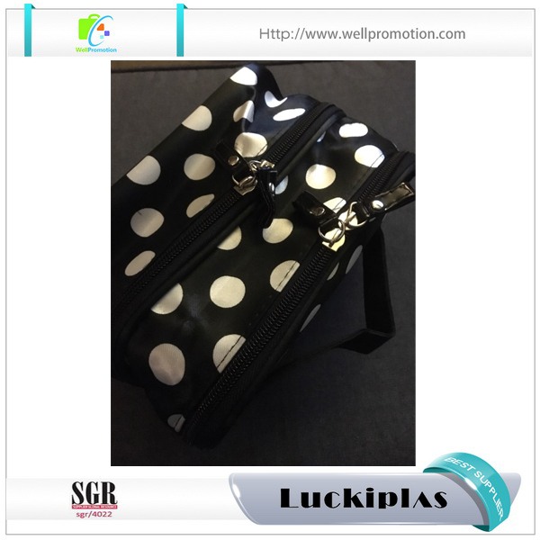 Bolsa de maquillaje de lona bolsa de cosméticos de lona de dos capas personalizada con espejo