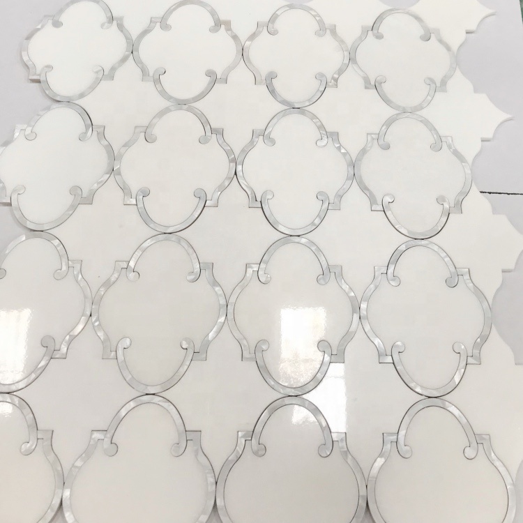 thassos white marble mix shell tile lantern waterjet mosaic for wall