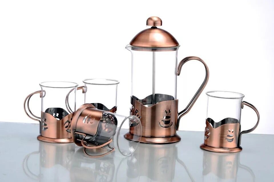 Wholesale Borosilicate Glass Coffee Maker French Press coffee plunger set with stainless holder