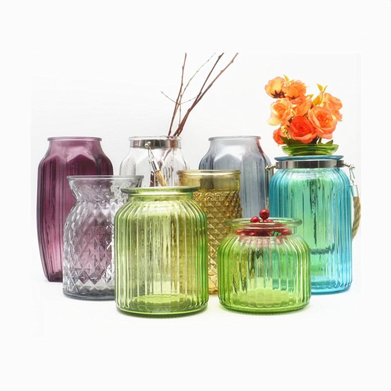 Оптовая цена на заказ цветная стеклянная винтажная ваза для цветов от китайского производителя