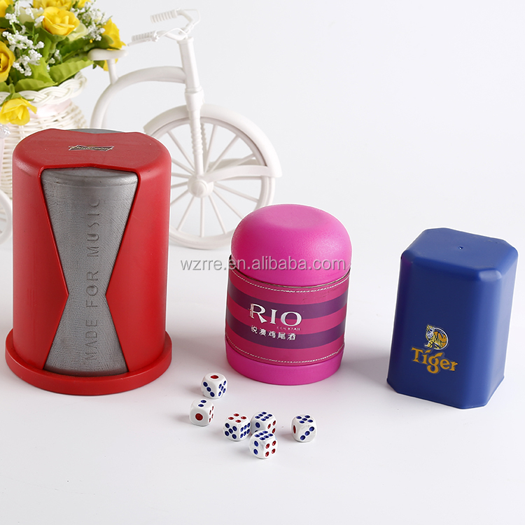 Felt Lined PU Leather Dice Cup 5Dot Dices Hand Shaker KTV Bar Pub Guessing Tool