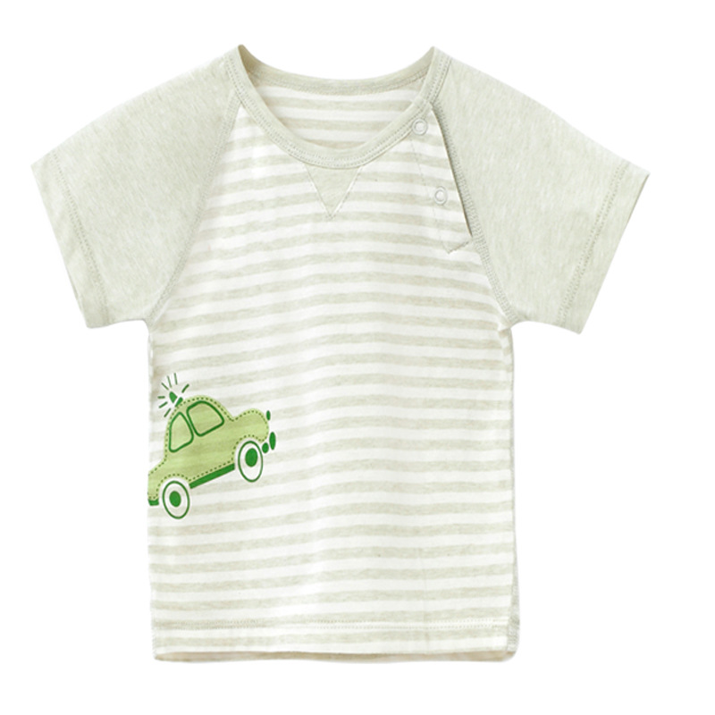 Футболка с короткими рукавами в полоску для новорожденных, 100% хлопок, детская куртка с круглым воротником, с открытыми плечами, одежда для малышей